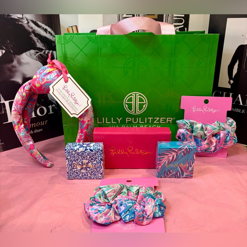NWT LILLY PULITZER Pink/Multi Floral Headband/4 Scrunchies/Cosmetic Bag/2 Soaps - Picture 13 of 13
